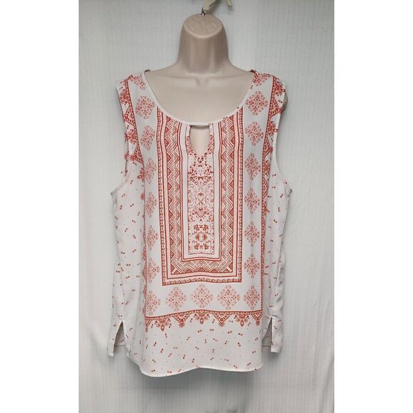 PEACH by BLU-PEPPER SLEEVELESS FLORAL TOP SIZE 1XL PEACH/WHITE - Picture 4 of 8